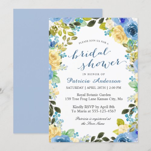 Spring Blue Yellow Floral Romantic Bridal Show Card
