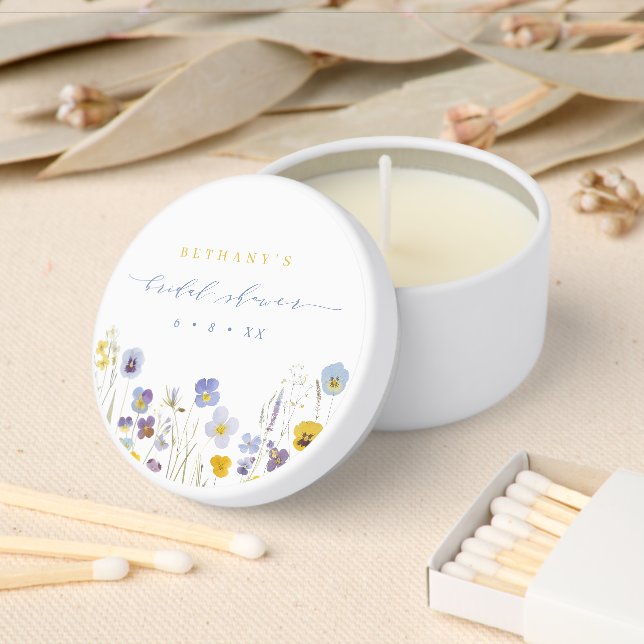 Spring Blue & Yellow Wildflowers Bridal Shower Mini Candle Favors (Insitu)