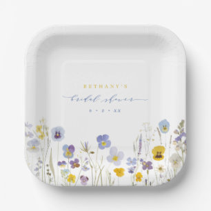 Spring Blue & Yellow Wildflowers Bridal Shower Paper Plates