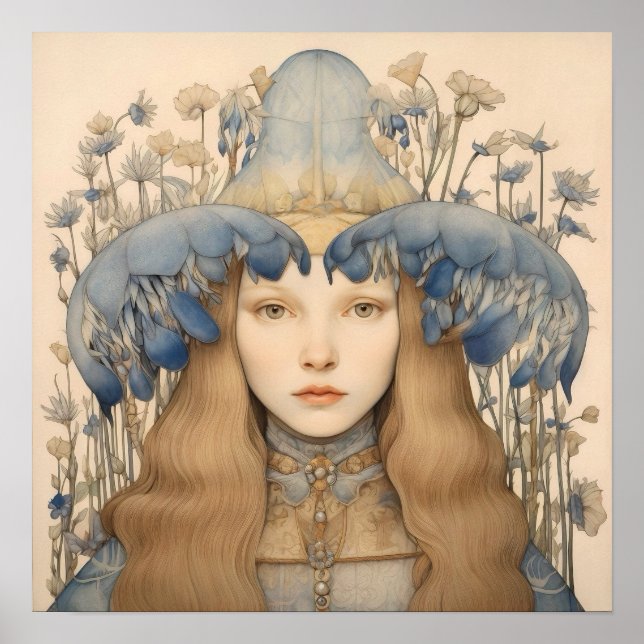 Spring Bluebell Flower Girl Art Print (Front)