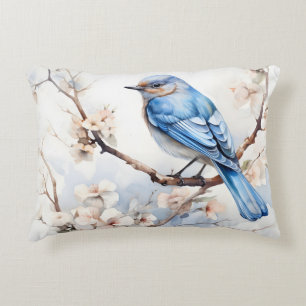 Spring Bluebird in the Blossoming Tree Accent Pillow