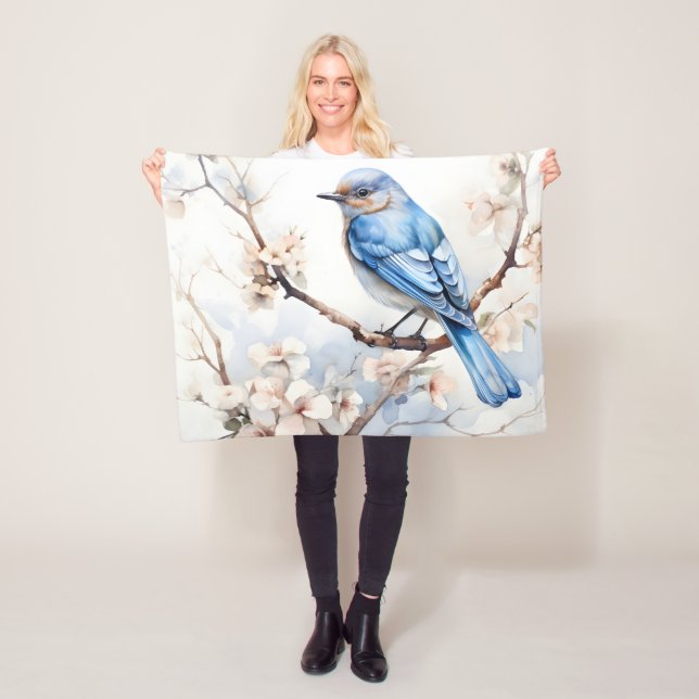 Spring Bluebird in the Blossoming Tree Fleece Blanket (In Situ)