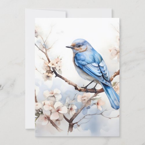 Spring Bluebird in the Blossoming Tree Holiday Card