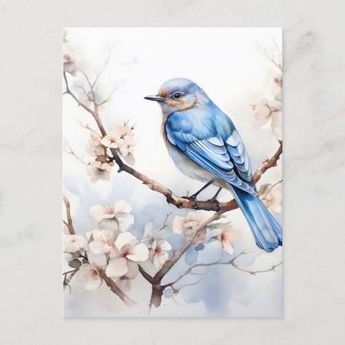 Spring Bluebird in the Blossoming Tree Holiday Postcard