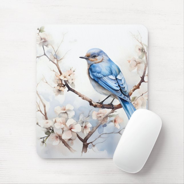Spring Bluebird in the Blossoming Tree Mouse Pad (With Mouse)