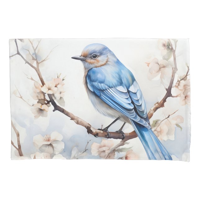 Spring Bluebird in the Blossoming Tree Pillow Case (Front)