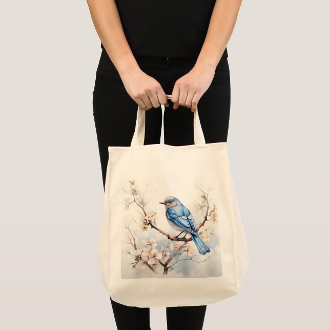 Spring Bluebird in the Blossoming Tree Tote Bag (Front (Product))