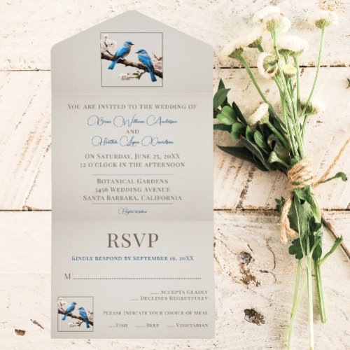 Spring Bluebirds Wedding All In One Invitation