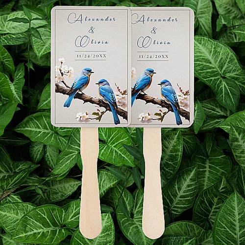 Spring Bluebirds Wedding Hand Fan