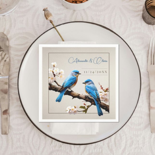 Spring Bluebirds Wedding Napkins (Spring Bluebirds Wedding Napkins)