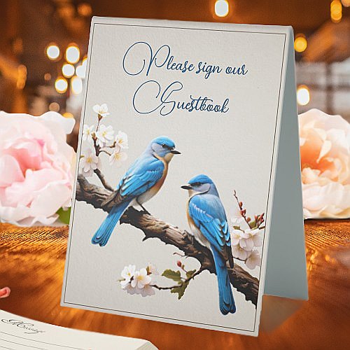 Spring Bluebirds Wedding Table Tent Sign