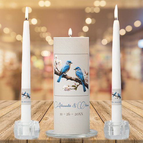 Spring Bluebirds Wedding Unity Candle Set