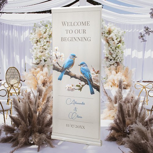 Spring Bluebirds Wedding Welcome Retractable Banner