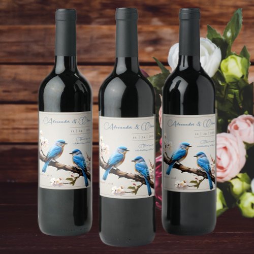 Spring Bluebirds Wedding Wine Label