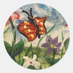 Spring Blues and Yellows Kids Art Classic Round Sticker