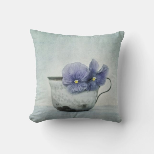 spring blues with a hint of yellow (Pansy Pillow) Throw Pillow (Front)