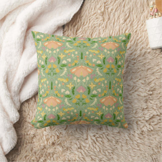 Spring Blush and Green Moths and Butterflies Throw Pillow