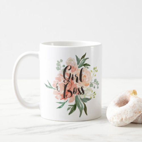Spring Blush and Peach Watercolor Floral Girl Boss Coffee Mug
