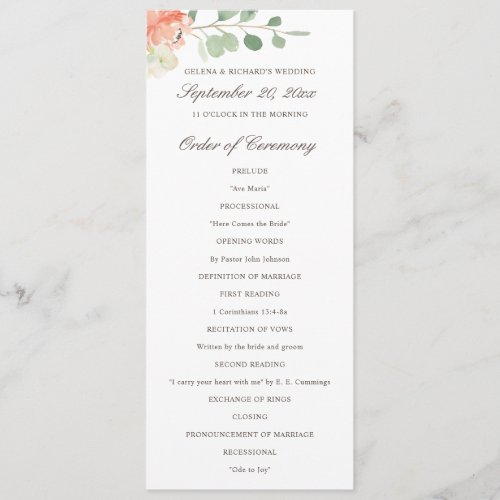 Spring Blush and Peach Watercolor Floral Program