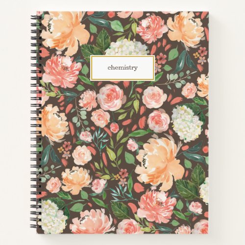 Spring Blush and Peach Watercolor Floral Subject Notebook
