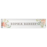 Spring Blush and Peach Watercolor Florals Office Nameplate