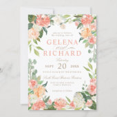 Spring Blush and Peach Watercolor Florals Wedding Invitation (Front)
