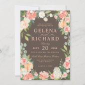 Spring Blush and Peach Watercolor Florals Wedding Invitation (Front)