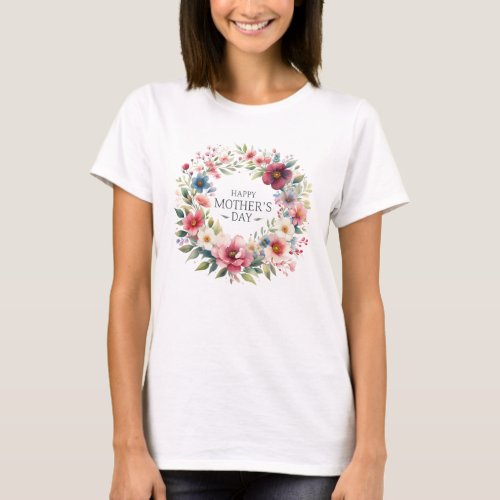 Spring blush burgundy floral wreath Mothers Day T_Shirt