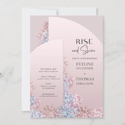 Spring blush floral boho arch frame rise and shine invitation