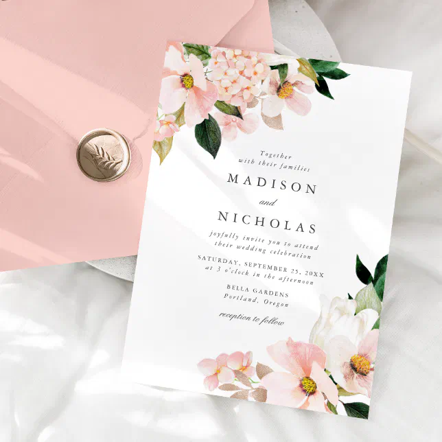 Spring Blush Floral Bouquet Wedding Invitation | Zazzle