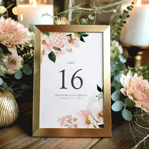 Spring Blush Floral Bouquet Wedding Table Number
