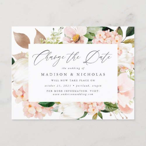 Spring Blush Floral Change the Date Announcement Postcard