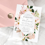 Spring Blush Floral Frame Wedding Invitation<br><div class="desc">Elegant, spring floral wedding invitations featuring your wedding details framed by watercolor blush pink hydrangeas, lush green leaves, and faux rose gold foil accents. Personalize the blush floral wedding invitations by adding your names and wedding details. The spring wedding invitation reverses to a solid blush pink background. Perfect for spring...</div>