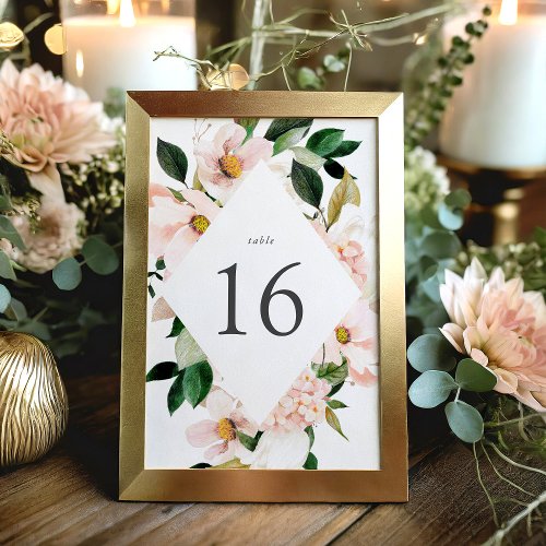 Spring Blush Floral Frame Wedding Table Number