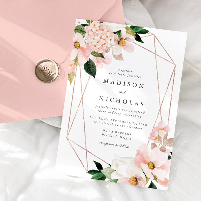 Spring Blush Floral Geometric Frame Wedding Invitation (Creator Uploaded)