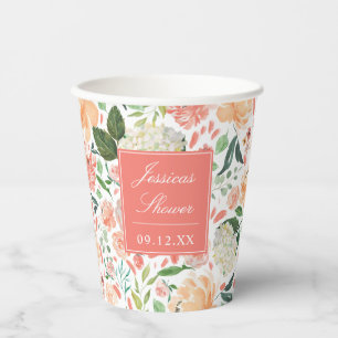 Spring Blush Floral on Custom Color Bridal Shower  Paper Cups