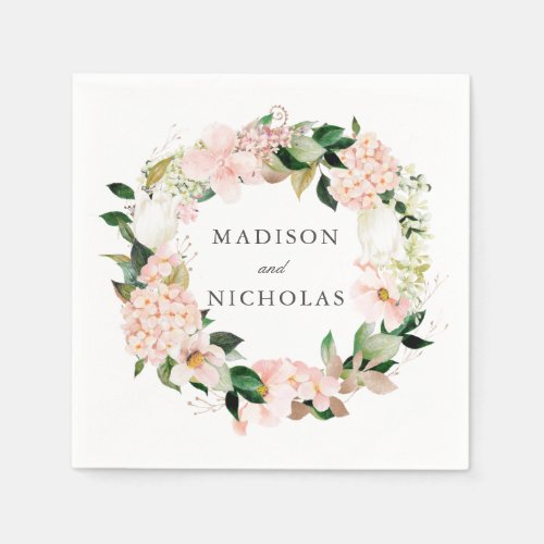 Spring Blush Floral Personalized Wedding Napkins