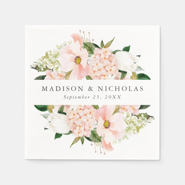 Spring Blush Floral Personalized Wedding Napkins (Front)