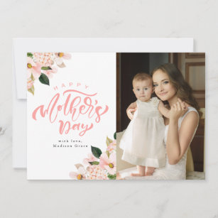 Spring Blush Floral Photo Mother's Day Card