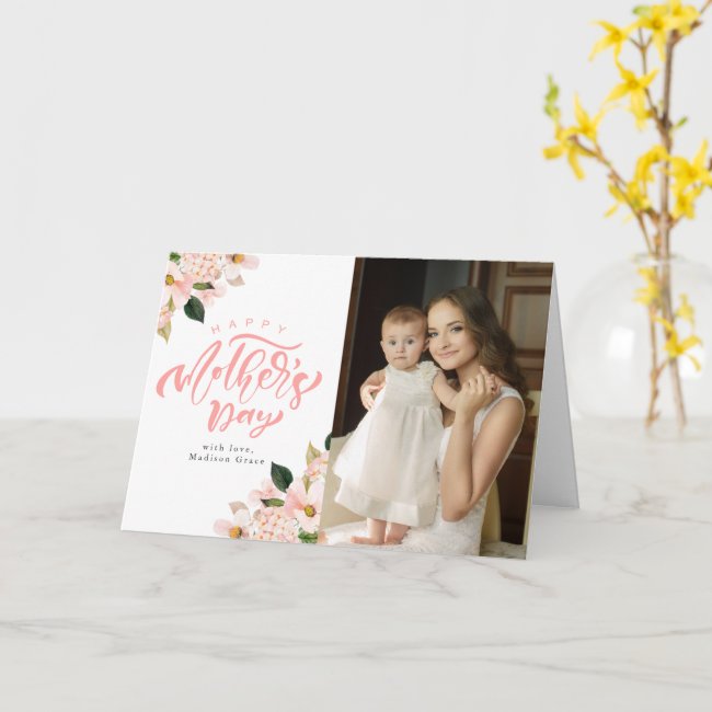 Spring Blush Floral Photo Mother's Day Card