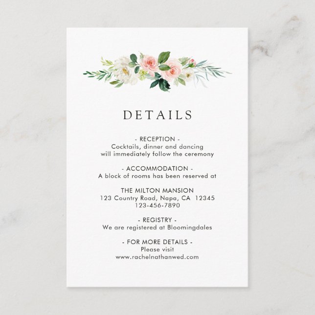 Spring Blush Floral Wedding Details Enclosure Card (Front)