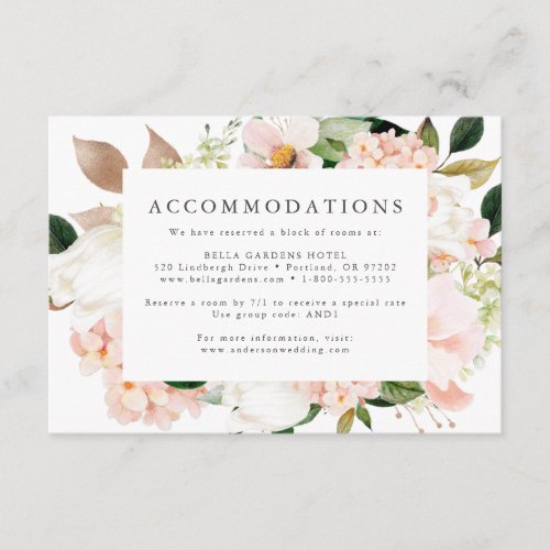 Spring Blush Floral Wedding Hotel Accommodations Enclosure Card