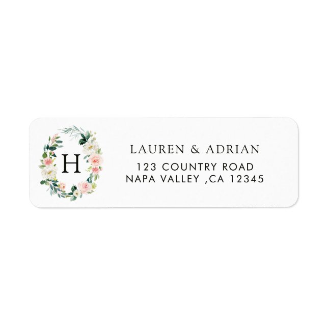 Spring Blush Floral Wreath Return Address Labels (Front)