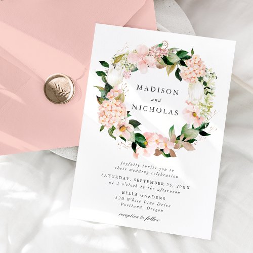 Spring Blush Floral Wreath Wedding Invitation