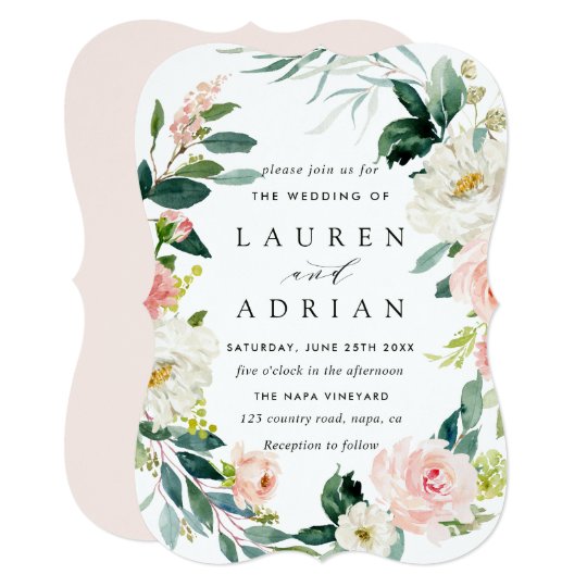 Spring Blush Floral Wreath Wedding Invitation | Zazzle.com
