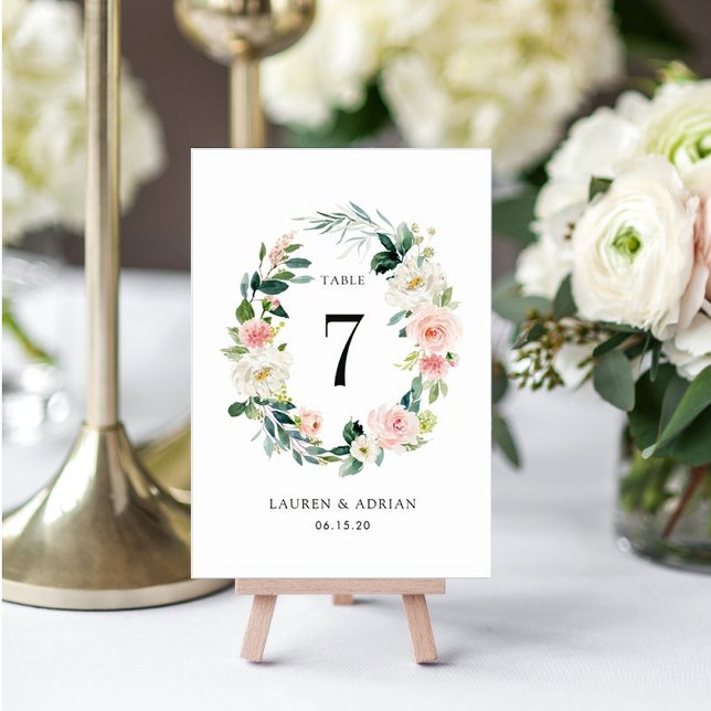 Spring Blush Floral Wreath Wedding Table Number (Creator Uploaded)