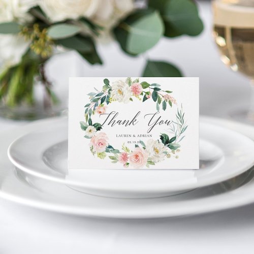 Spring Blush Floral Wreath Wedding Thank You Card
