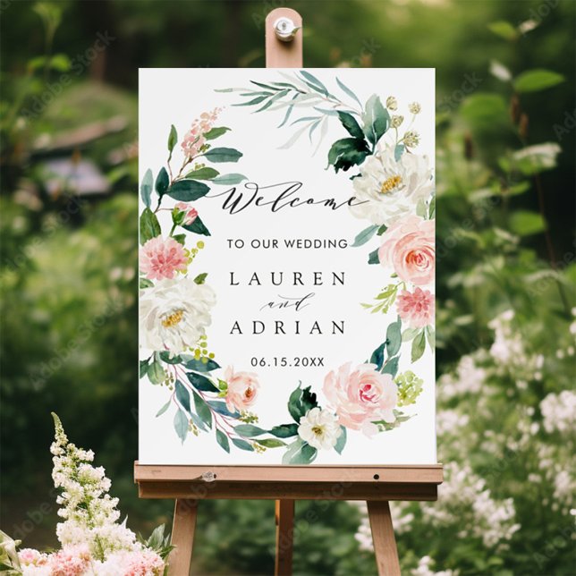 Spring Blush Floral Wreath Wedding Welcome Foam Board (Creator Uploaded)