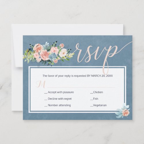 Spring blush peach dusty blue chic wedding reply RSVP card
