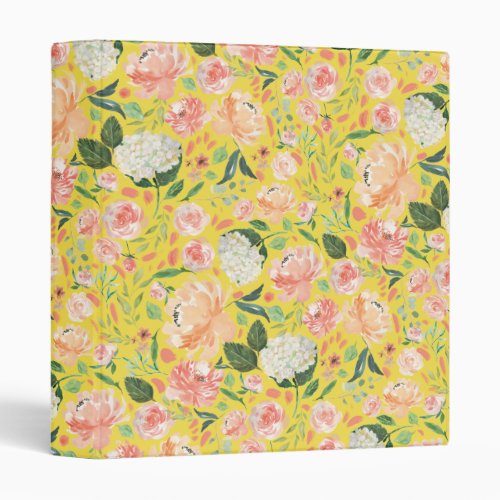 Spring Blush Peach Sage Watercolor Floral Pattern 3 Ring Binder